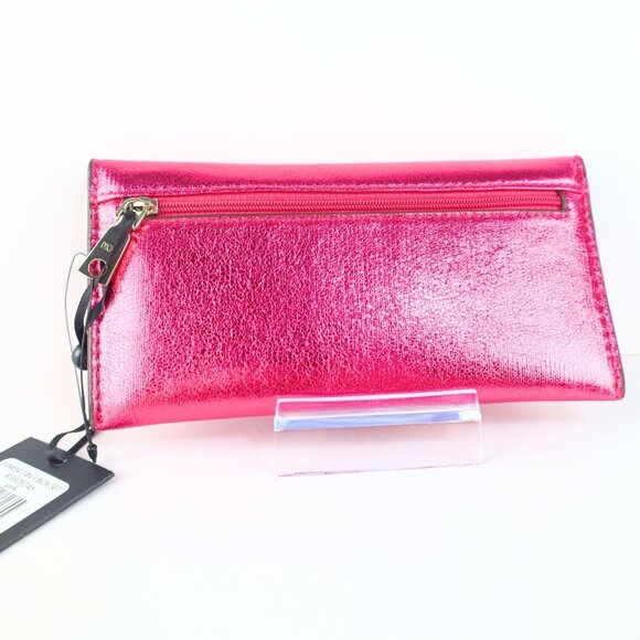 2 PC set -DKNY Lumen metallic faux-leather logo wallet + card case Pink - Picture 8 of 16